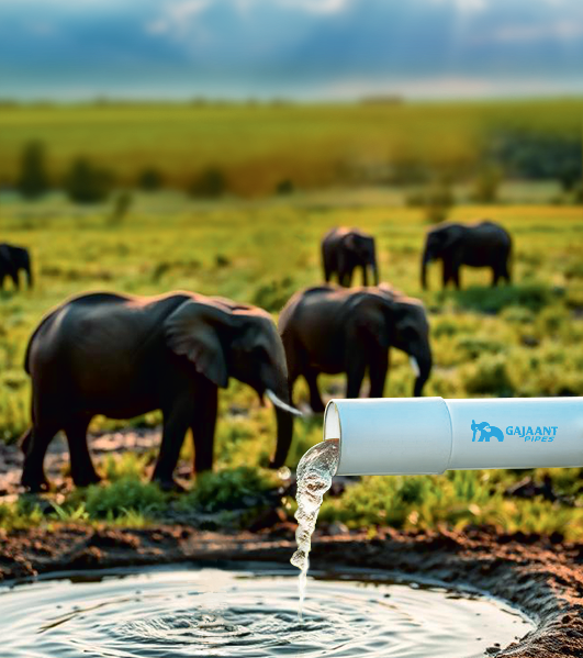 Elephants drinking from a Gajaant pipe